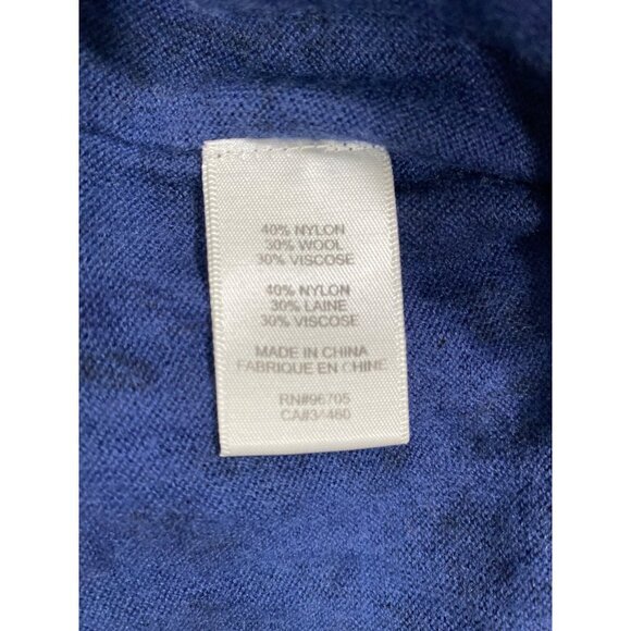 REBECCA TAYLOR Cowl Sweater Womens SZ L Wool Animal Leopard Cat Animal Knit Blue - Picture 6 of 7